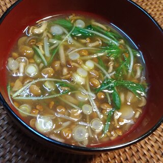 なめこと水菜の赤だし味噌汁